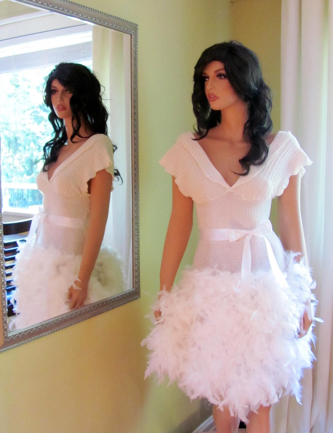 CHLOE - Womens Knit Feather Dress - Light Ivory - Ready to ship size  - Size Ladies S/M