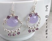 Dance at Dusk - Chandelier Earrings, sterling silver, purple crystal, lavender glass, wire wrapped, beaded
