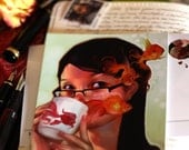Postcard. My Mug. fantasy mail art goldfish tea cute asian