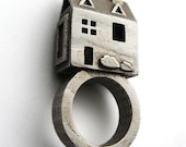 Doll House Ring - Stainless Steel Jewelry - Pre Colonial House - inspired by Jewish Wedding Rings - Statement ring
