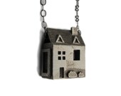 Doll House Necklace - Stainless Steel Jewelry - Pre Colonial House - inspired by dollhouses and miniatures