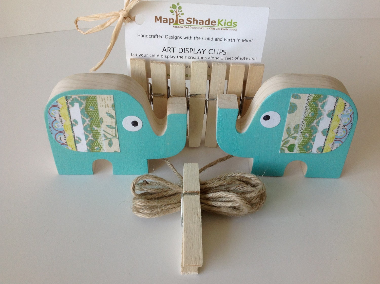 Aqua Elephant Art Display Clips - eco-friendly by Maple Shade Kids