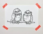 Owl Couple Letterpress Print- Limited Edition