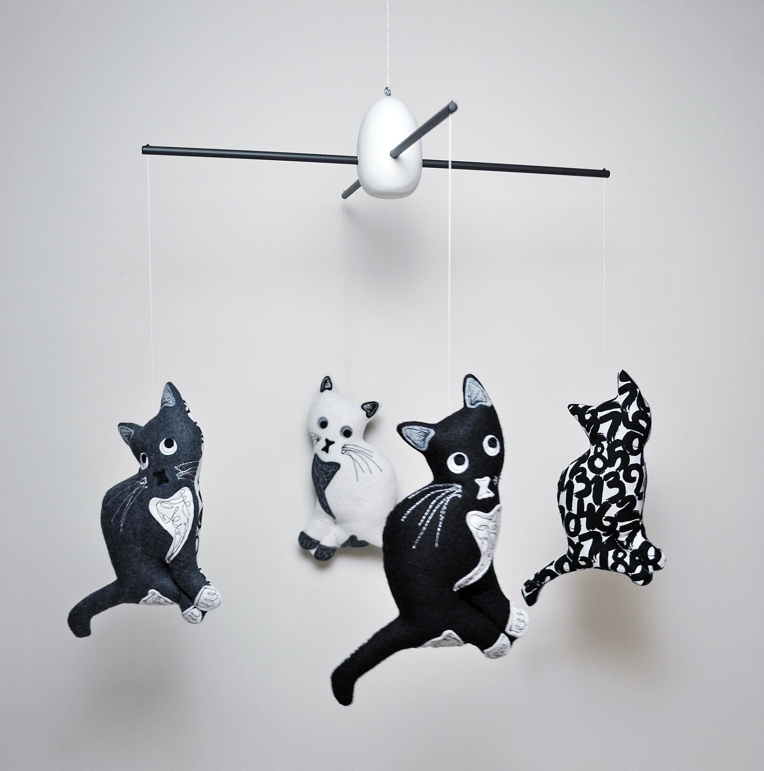 Coy Kitty Mobile- Black & White with Marimekko fabric