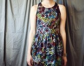 Sleeveless Dress with Large Floral Tribal Print- Neon Dress- Sleeveless Racerback Frock