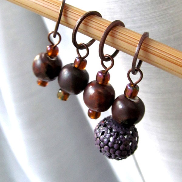 Throwing Copper -  Four Handmade Stitch Markers - 8.0 mm (US 11) - Limited Edition