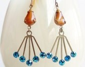 Art Deco Crystal Earrings Vintage Glass Jewels Rhinestones Bermuda Blue Art Deco Jewelry