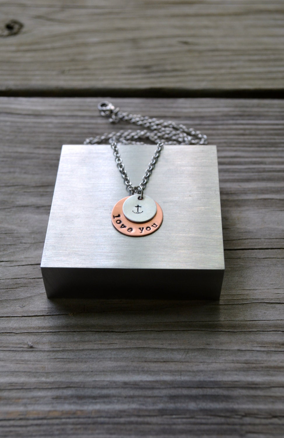 Love You Necklace  - Stars - Copper - Silver - Anchor -  Modern - Rustic - Aluminum - Circle - Geometric - For Her - Romantic