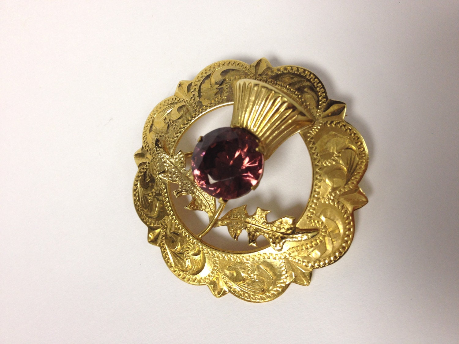Gorgeous vintage gold filled scottish amethyst brooch