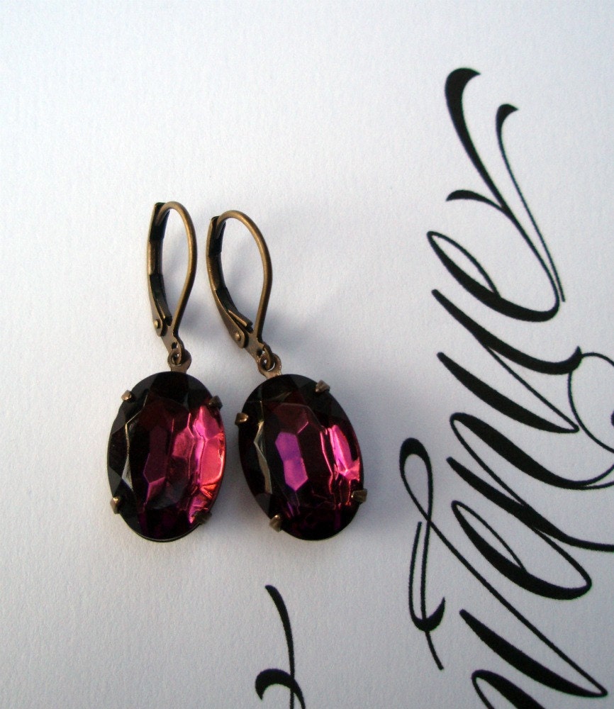 Dangle Earrings Downton Abbey Jewelry Vintage Amethyst Purple Rhinestone Estate Style CAMDEN Violette