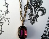 Purple Pendant Necklace Vintage Antique Amethyst Rhinestone  Jewelry Downton Abbey Estate Style CAMDEN Violette