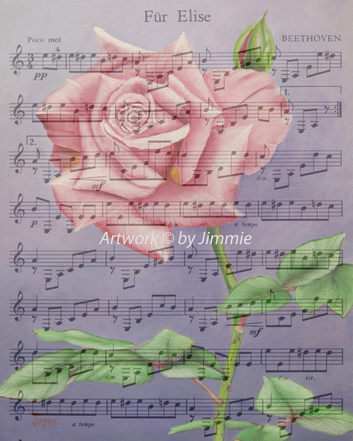 Mother's Rose is a 10x8 Sheet Music Art Print of a Painting by Jimmie