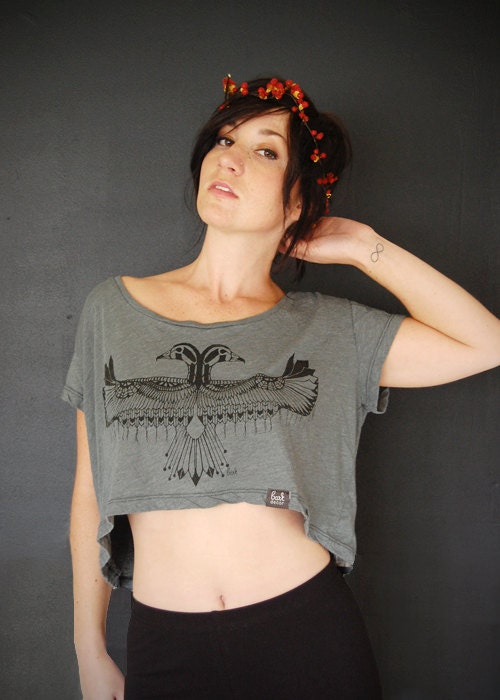 Reverie - Crop Top Cropped tshirt - in Mossy Green - by Bark Decor