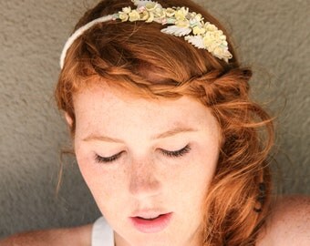headband of little vintage yellow flowers, headbands for women and teens