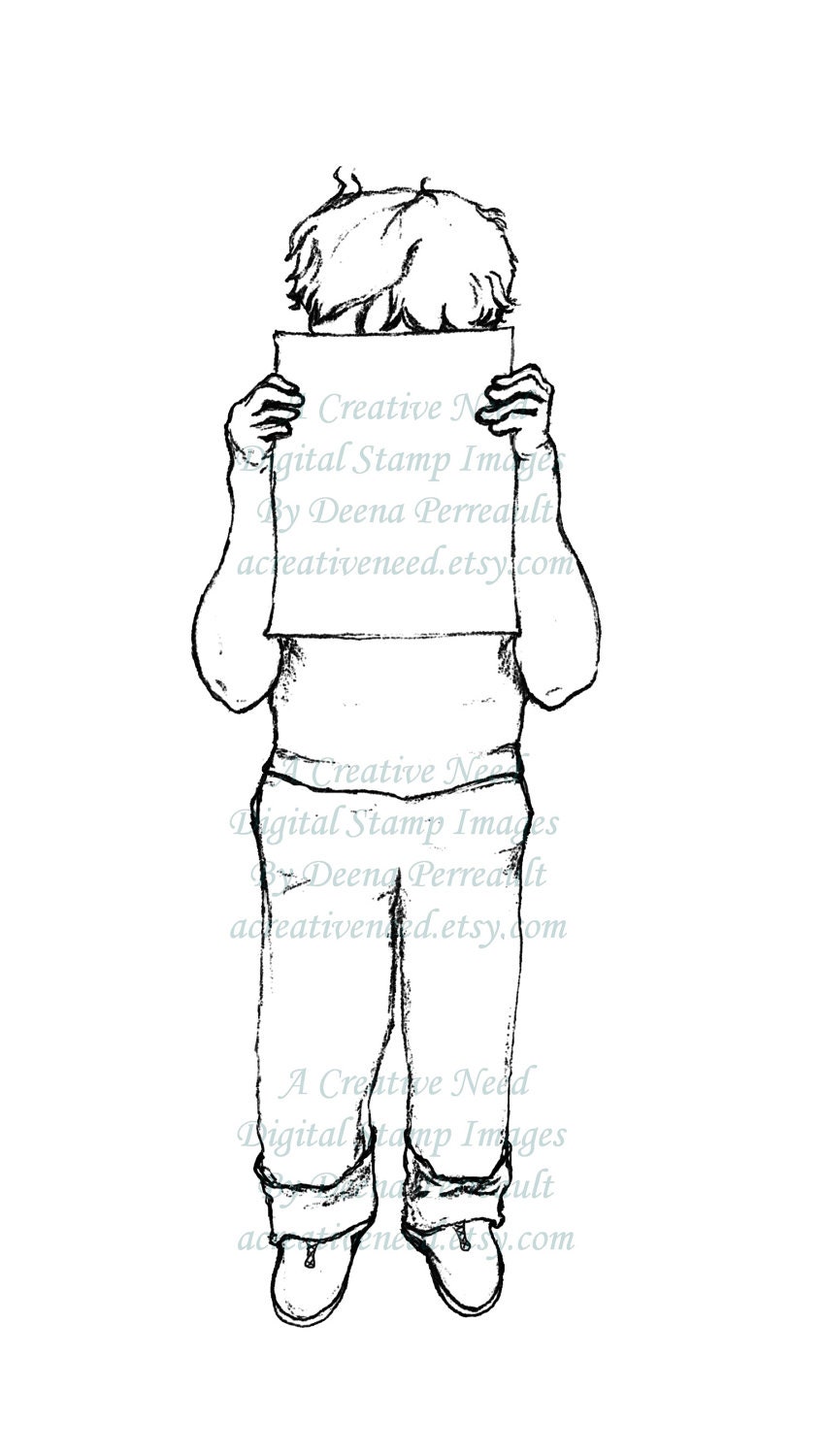 INSTANT DOWNLOAD Digital Stamp Image Shy SCHOOLBOY