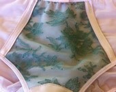Sheer Pink & Green Panties Knickers w/ Chantilly Lace