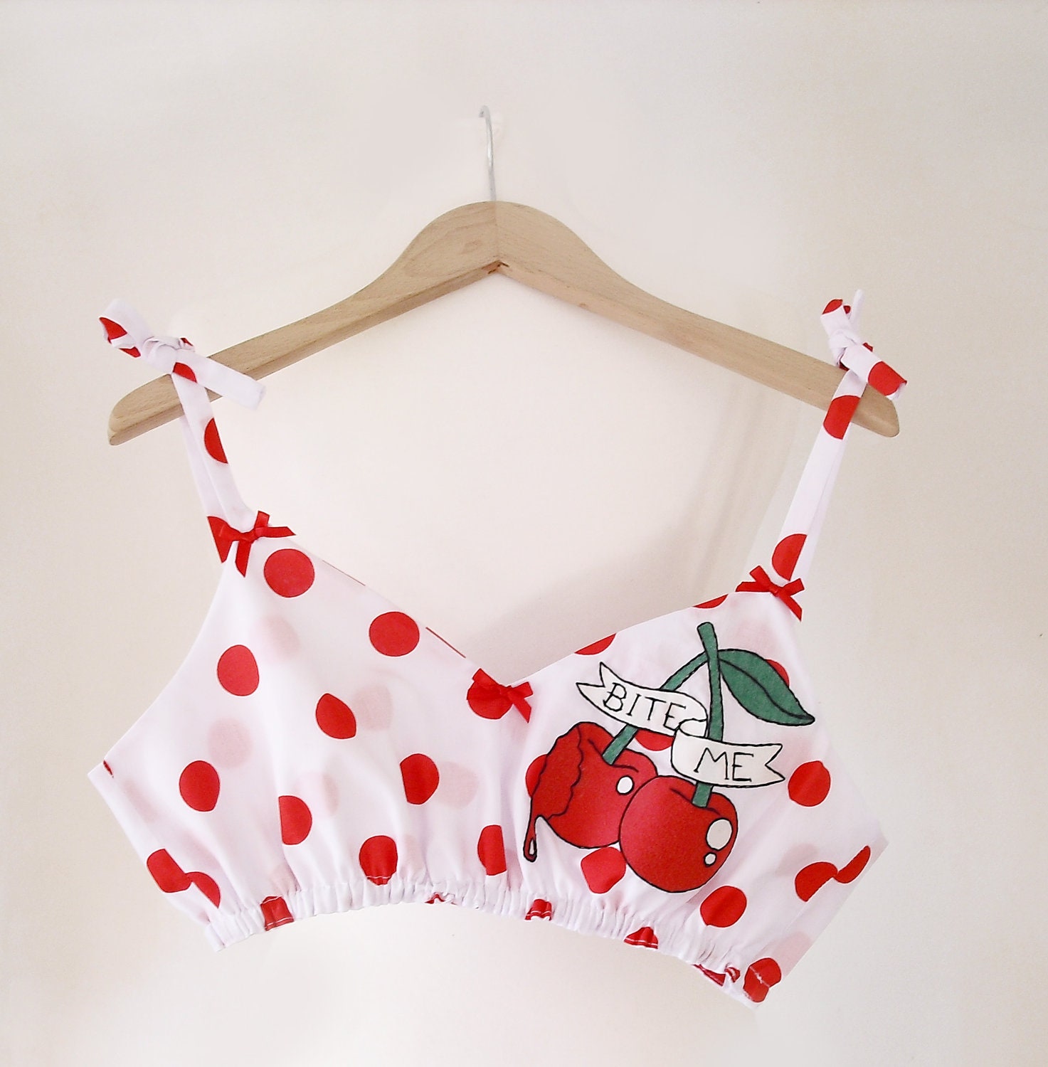 Rockabilly Pyjama Crop Top with Retro Cherry Tattoo Made To Order Sizes S/M/L