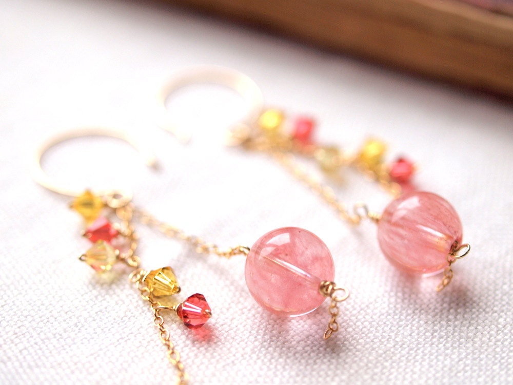 Peach yellow gold chandelier earrings