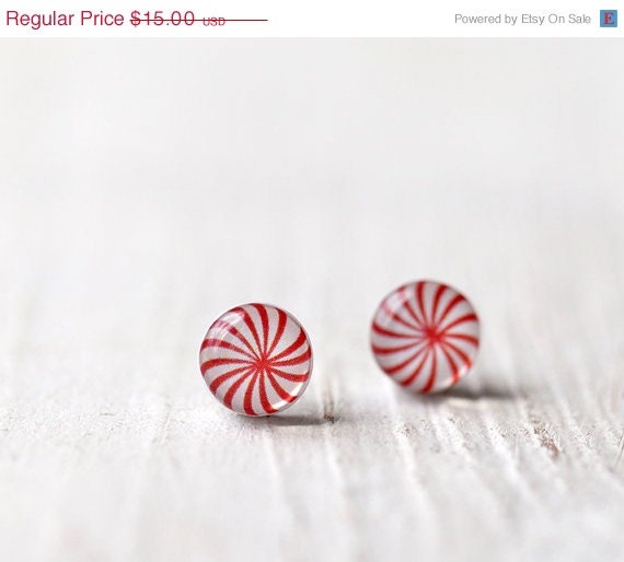 Peppermint stud earrings - Black friday etsy, Cyber monday etsy - Christmas jewelry - Candy jewelry for her (E099) - BeautySpot