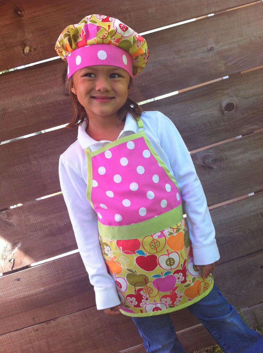 Girls Apron and Chef hat in Polka dots and Apples