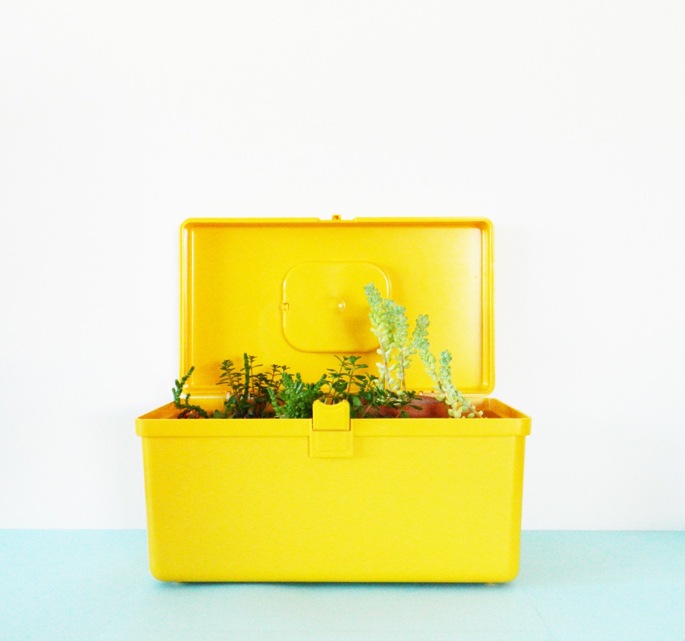 Mustard Yellow Vintage Storage Box/Bright Yellow Sewing Box/Vintage Organization