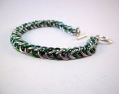 Green Chainmaille Bracelet - Mint Green, Silver and Forest Green Multicolored Bracelet - Beautiful Colored Chainmail Bracelet