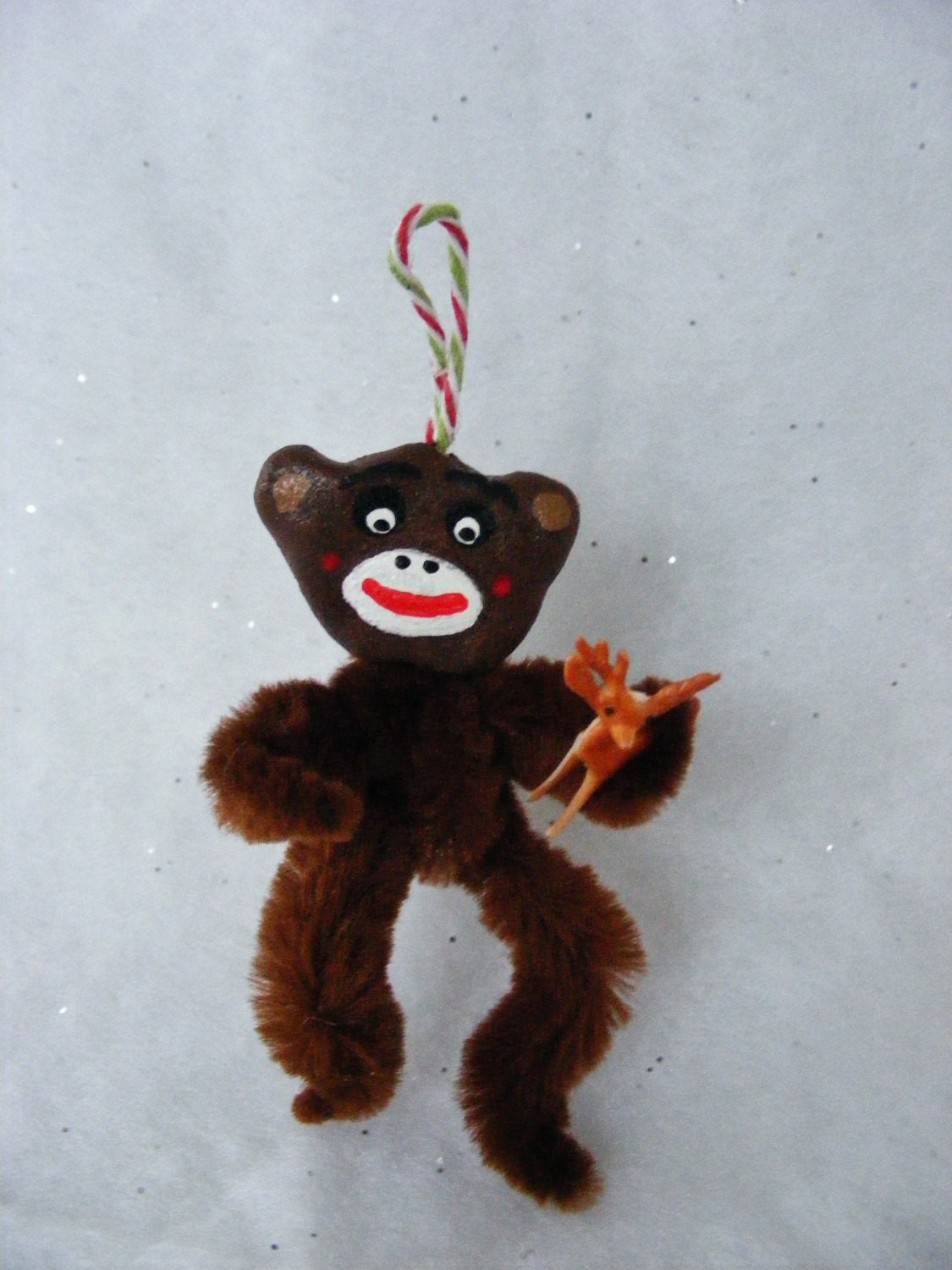 Funny Sock Monkey Chenille Folk Art Ornamenr