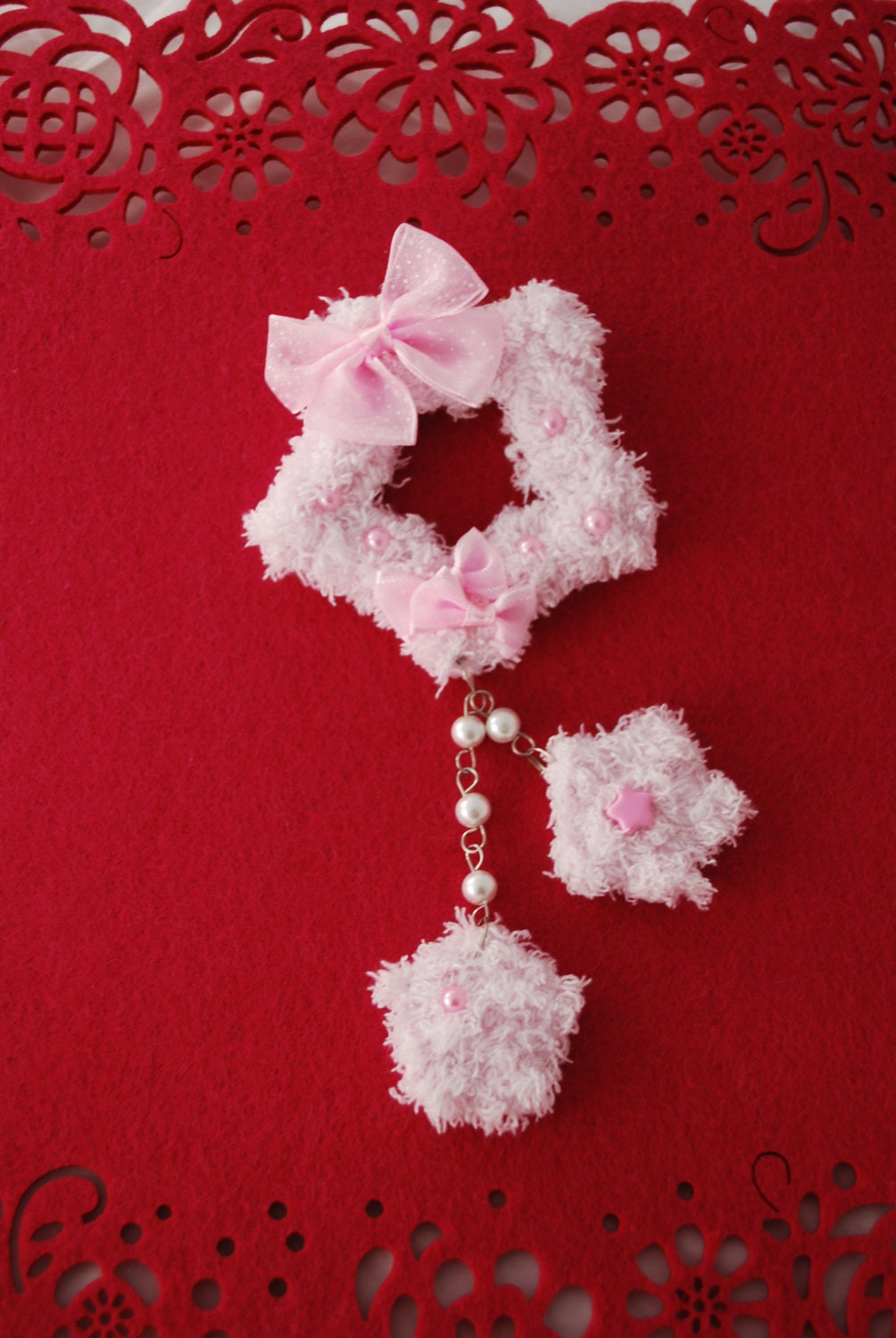 2-Way Pink Organza Bow Fuzzy Shooting Star Barrette/Pin