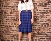 VIntage 60's Pendelton Tartan Blue Plaid And Black Velvet Two Piece Jacket And Skirt Suit Set (sz P 12)