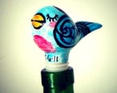 Love Bird Bottle Stopper Ceramic Wine Stopper Heart Folk Art Hand Painted Turquoise Blue Pink Red Customize Personalize Initials Dates