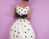 White and Black Polka dot Silk Dress