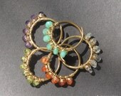Peridot, Amethyst, Chrysophase, Crystal, or Carnelian Gemstone Wirewrapped Adjustable Size Stacking Ring, Choose ONE