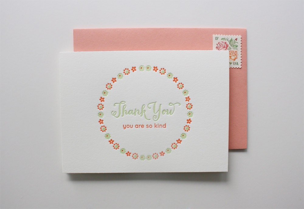 Letterpress Thank You Wreath - Set of 6 Thank You Cards - Flower Wreath