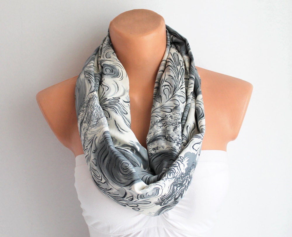 ON SALE Infinity Scarf Loop Scarf Circle Scarf Cotton scaf Cowl Scarf Grey Gray
