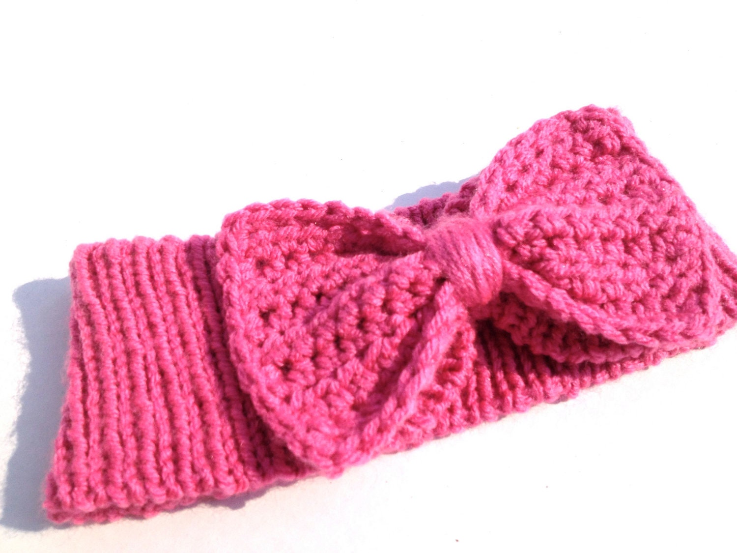 Pink Adult Winter Headband Ear Muff Warmer with Bow (READY TO SHIP)