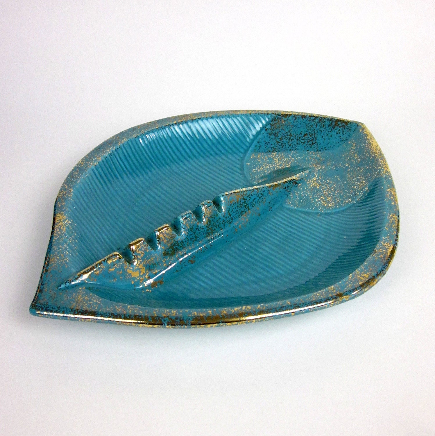 Large Ceramic Leaf Ashtray 60s / Retro Gold by AttysVintage
