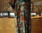 Vintage 50s/60s Black Illusion over Brocade Floral Party Wiggle Dress Plus size XL-XXL