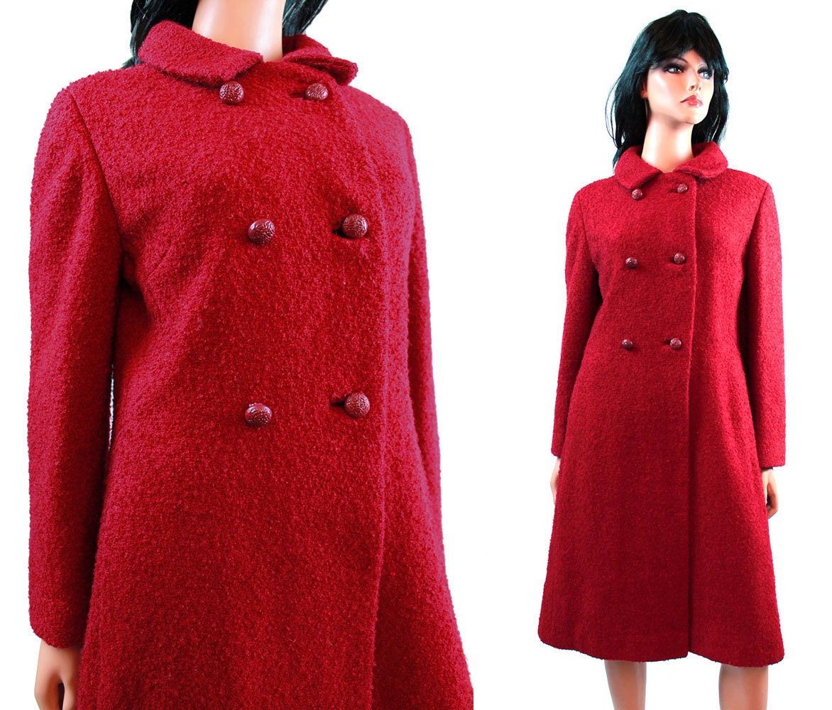 Raspberry Red Wool Coat - Vintage 60s Dark Red Pink Wool Boucle Double Breasted Winter Jacket  Bromleigh Size M Medium FREE US Shipping - HepCatClothes