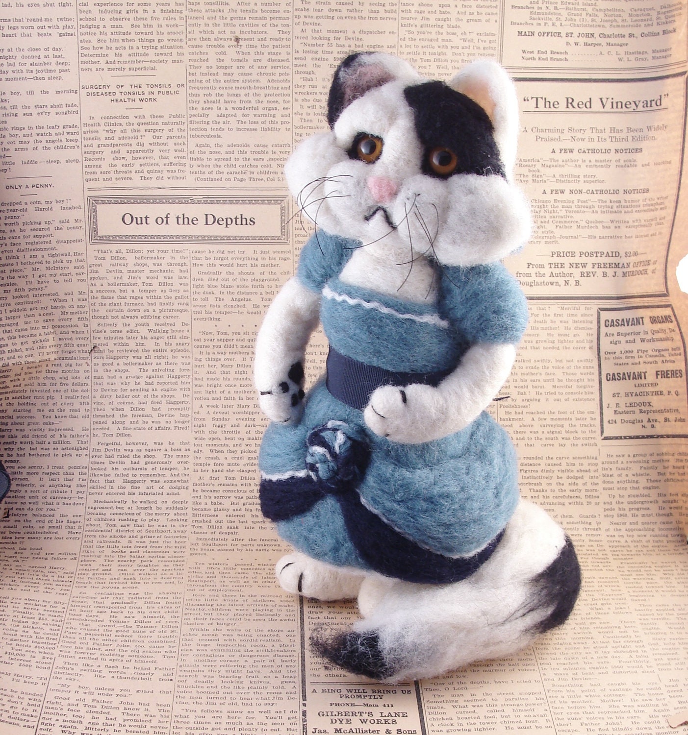 Victorian Cat - Needle felted One-of-a-kind Wool Soft Sculpture by McBrideHouse