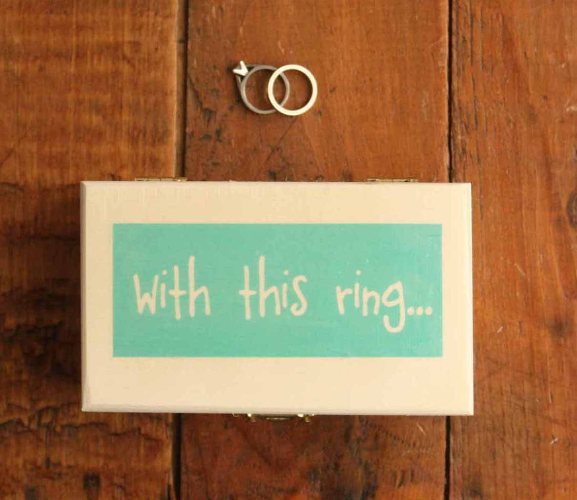 Mini With this ring... Or you choose the saying - wooden ring bearer box - Something Blue - Comes with mini fabric heart