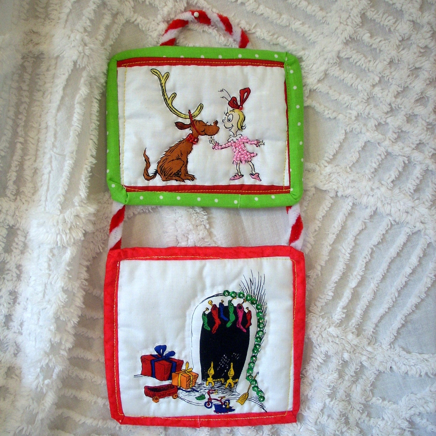 Grinch Handmade Christmas Ornaments Quilt Grinchmas Lime Green Red Home Decor The Grinch Who Stole Christmas
