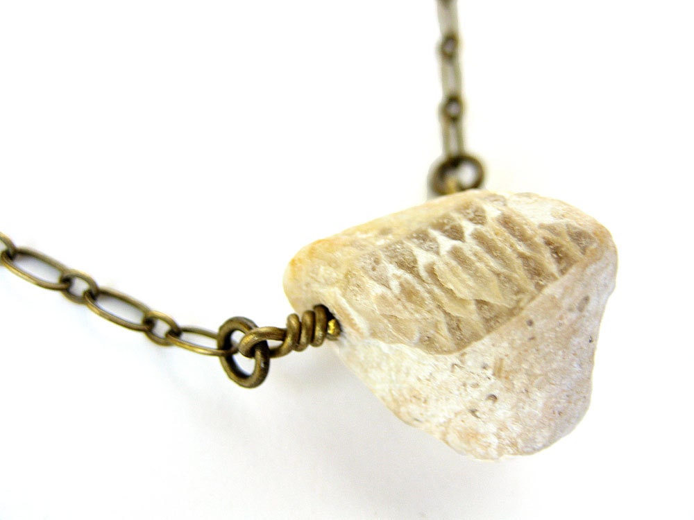 Natural Stone Jewelry - Crinoid fossil necklace handmade from natural Wisconsin rocks. 1256