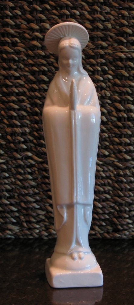 Madonna Virgin Mary Bud Vase, white glaze, Japan