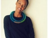 INDIGO---crocheted multicolored double layer fiber necklace