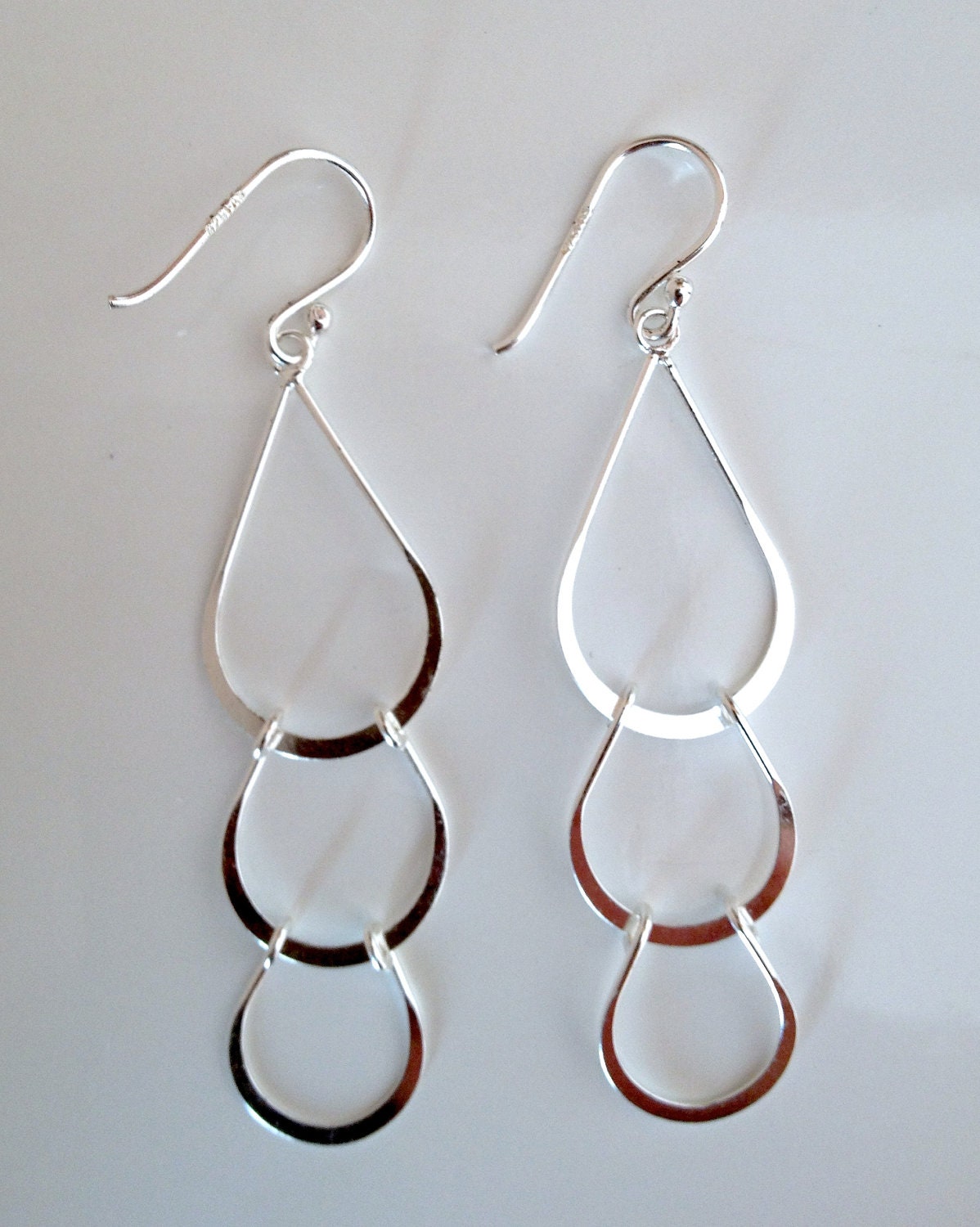 SALE... Beautiful Vintage Long Sterling Silver 925 Israel Modernist Earrings