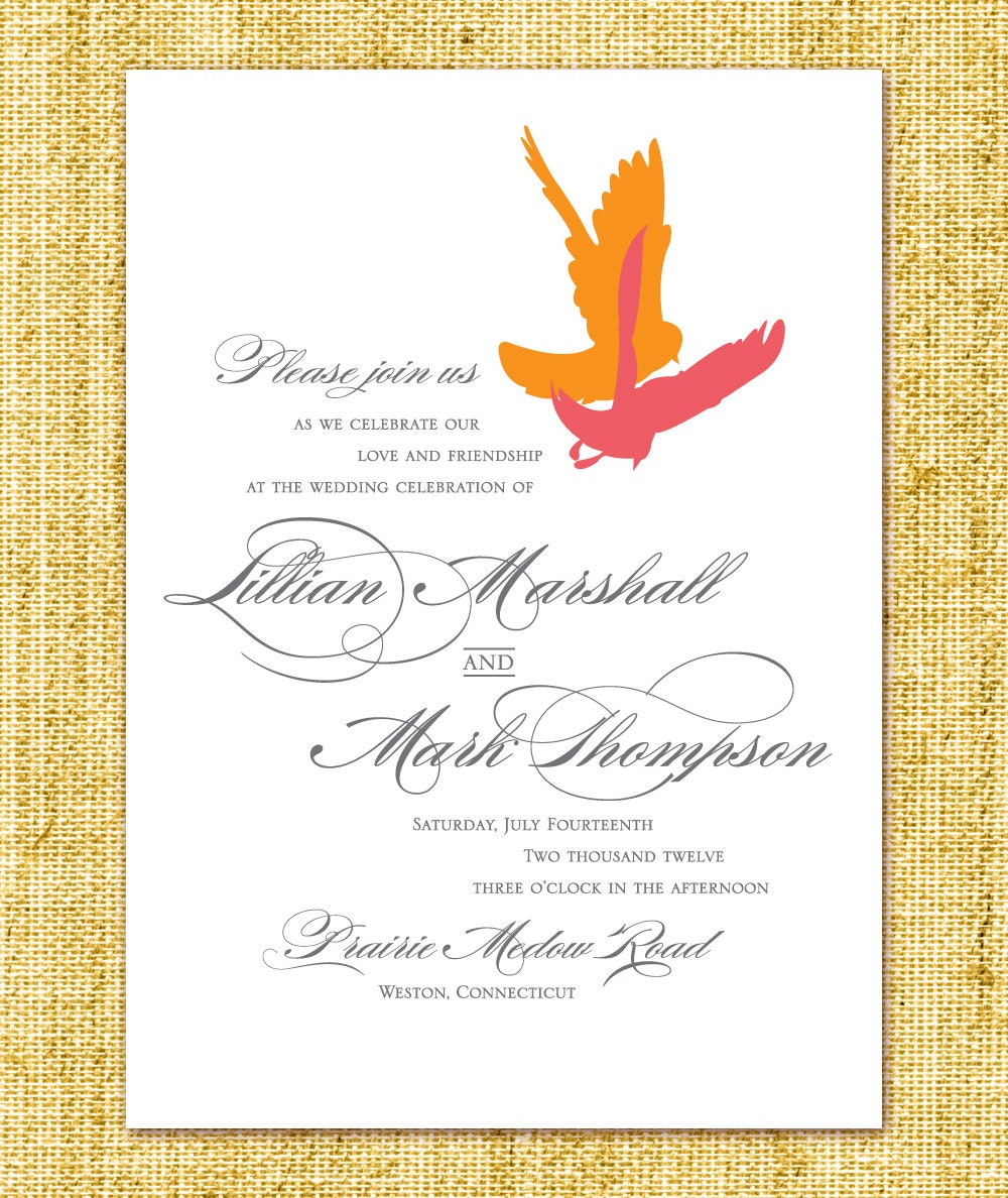 Wedding Invitation - Pocket Folder, Flying Love Birds, Script, Eco Friendly / Sample No. 7
