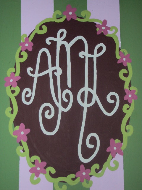 Hand painted 14 inch Monogram Canvas