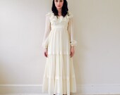 vintage 1970s ivory lace and chiffon dress / 1970s wedding dress