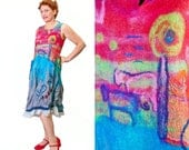 OOAK wearable art dress - convertible 2 in 1 woman clothing - nuno felted masterpiece - multicolored fiber art painting  - M to L