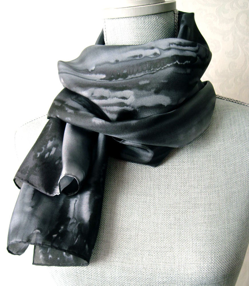 Silk Scarf Hand Dyed in Black and Gray